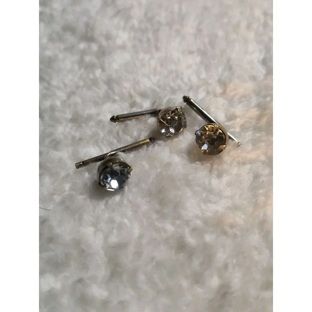 THREE ELEGANT ANTIQUE ART DECO FOILED RHINESTONE SHIRT STUDS W/TROMBONE CLASP!
